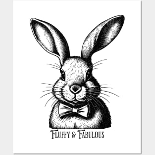 Fluffy and Fabulous Vintage Bunny Rabbit Black and white design, Cute Bunny Posters and Art